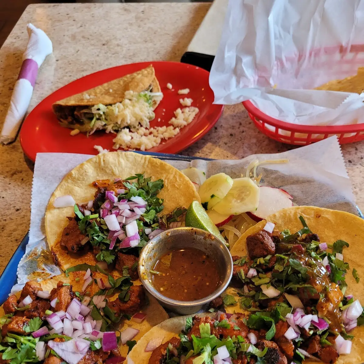 Pollo Chicken and Carne Asada Tacos