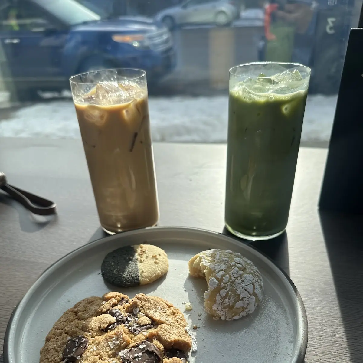 Matcha Chocolate Chip Cookie Lemon Cookie Black and White Cookie Iced Honey Lavender Latte