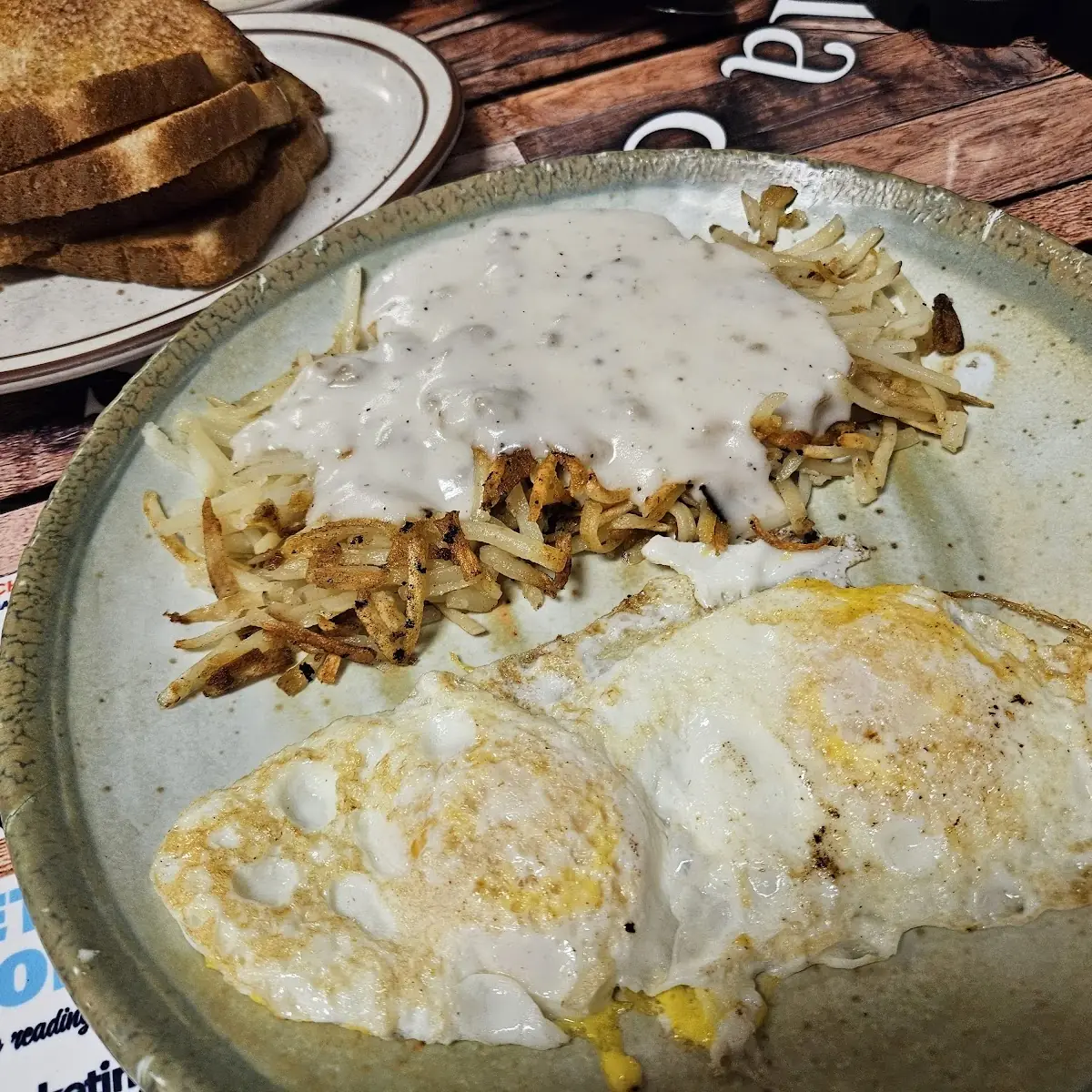 Eggs Hash Browns and Toast