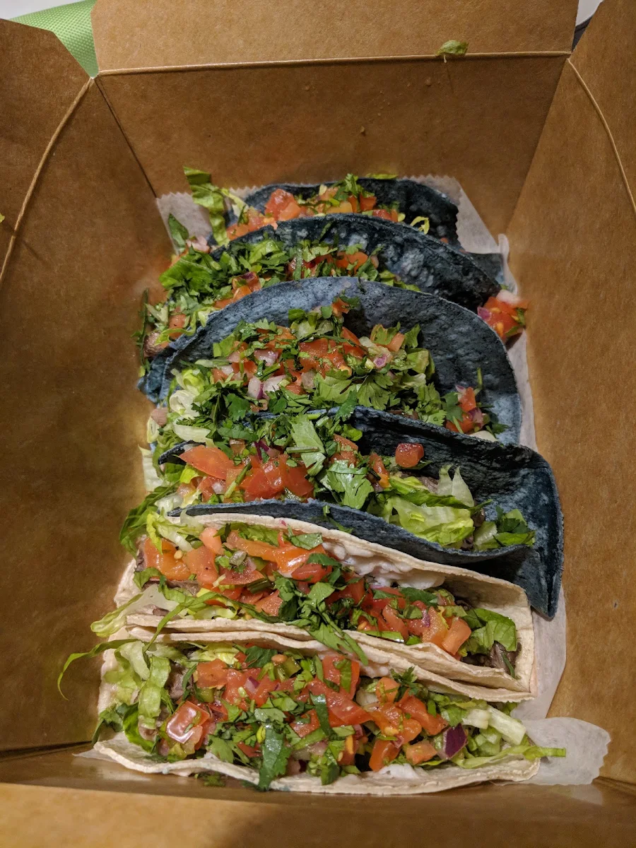 Carne Asada Taco with Blue and White Corn Tortillas