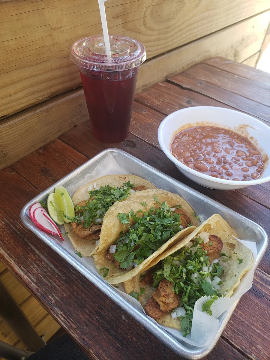Tempeh Street Tacos Pinto Beans and Hibiscus Iced Tea
