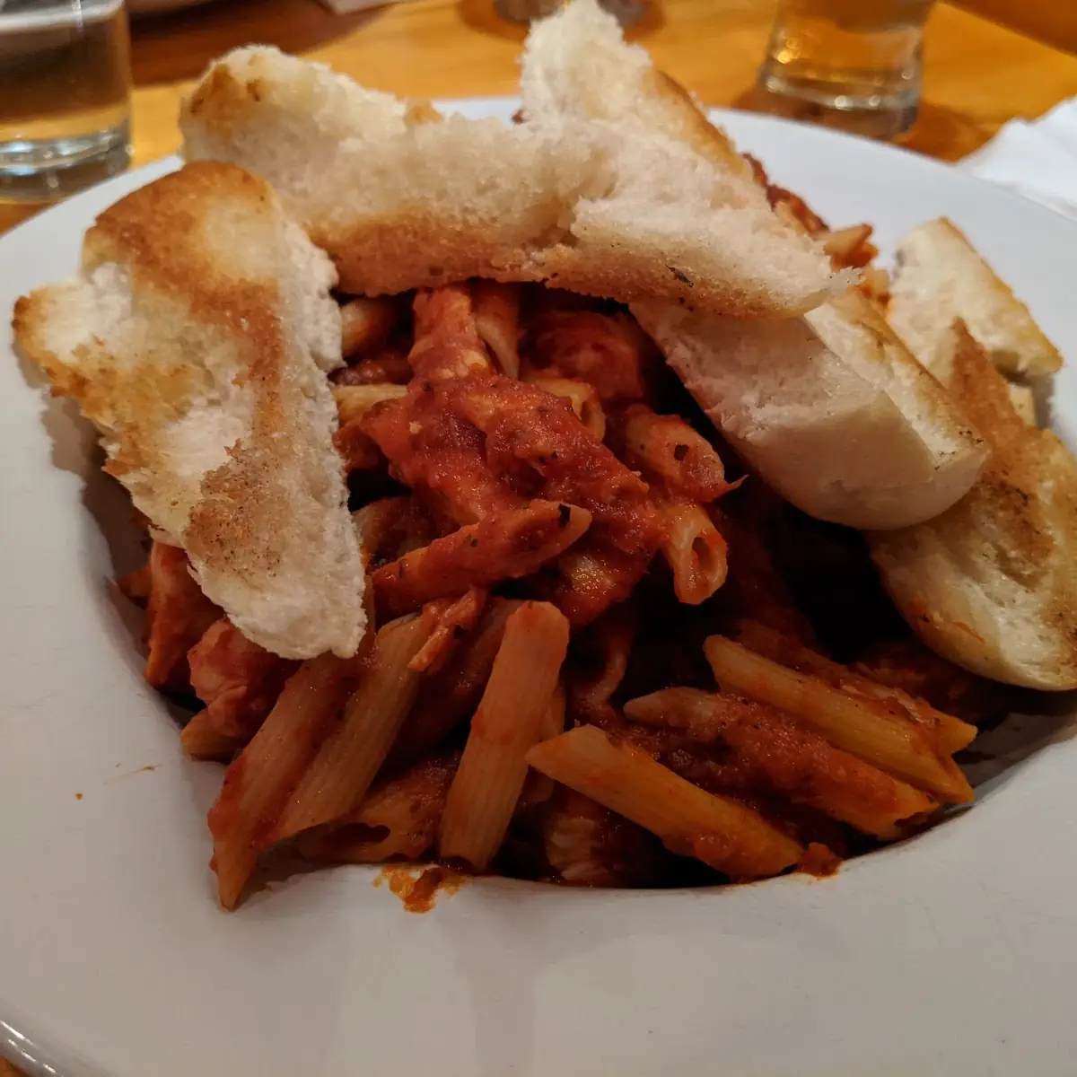 Spicy Chicken Penne with Garlic Bread