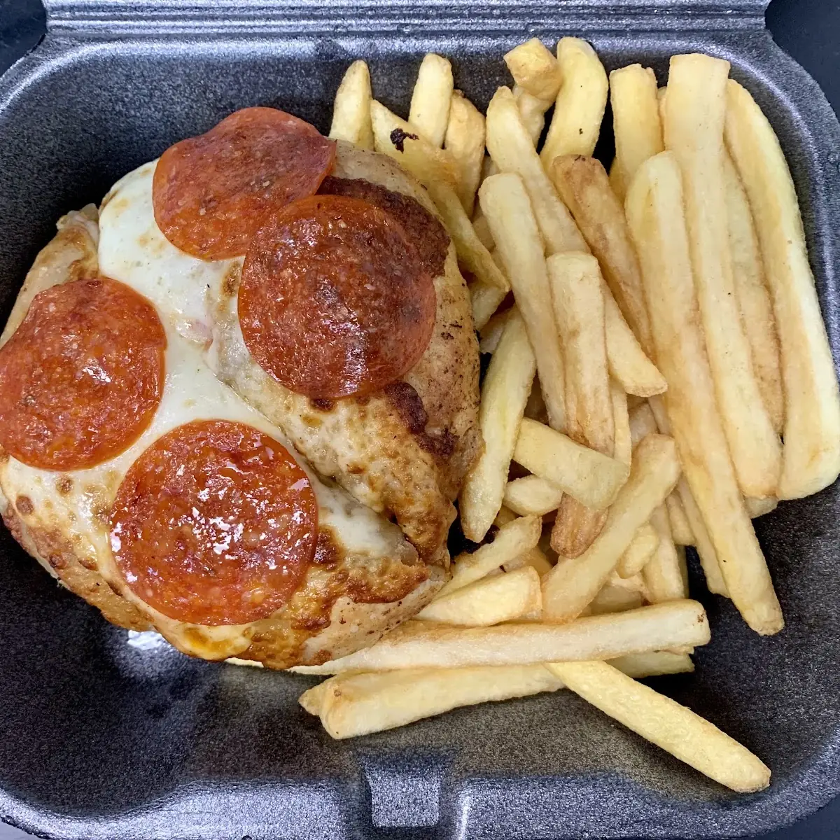 Pizza Burger with French Fries
