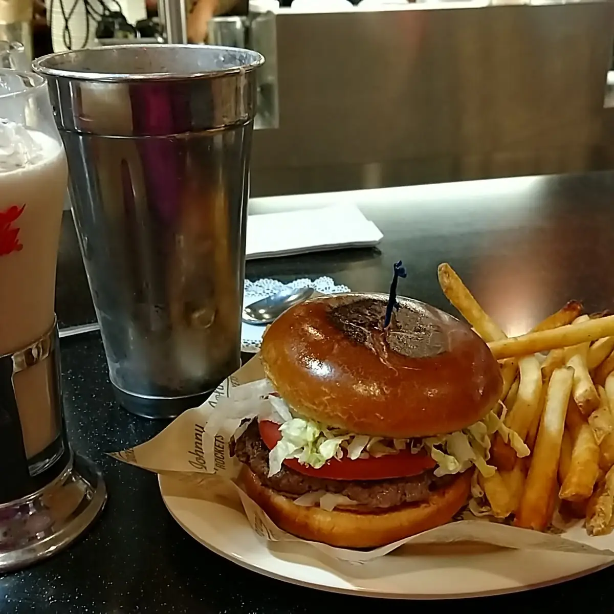 Malt Burger and Fries