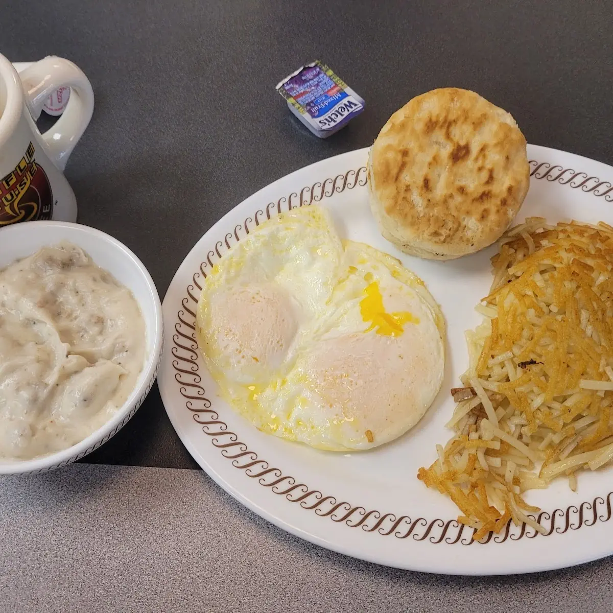 Biscuit and Gravy Hash Browns & 2 Fried Eggs