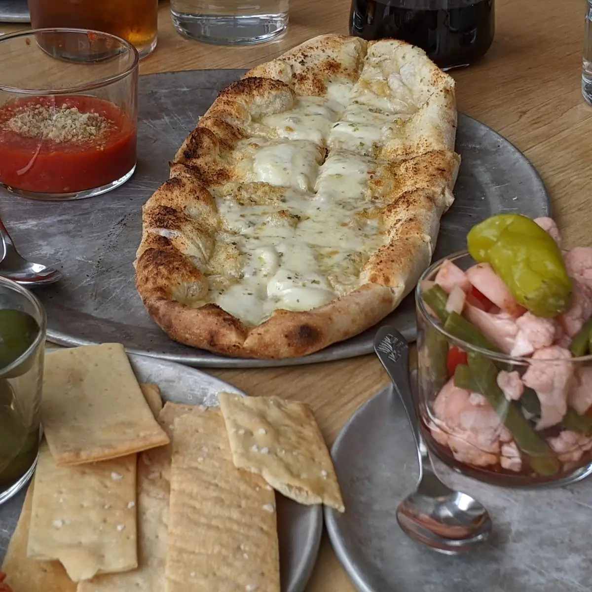 Cheesy Bread Olives & Sopressata and Pickled Vegetables