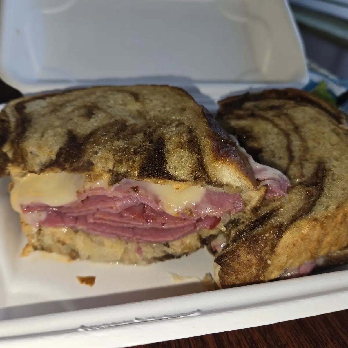 Hot Pastrami & Swiss on Grilled Marbled Rye