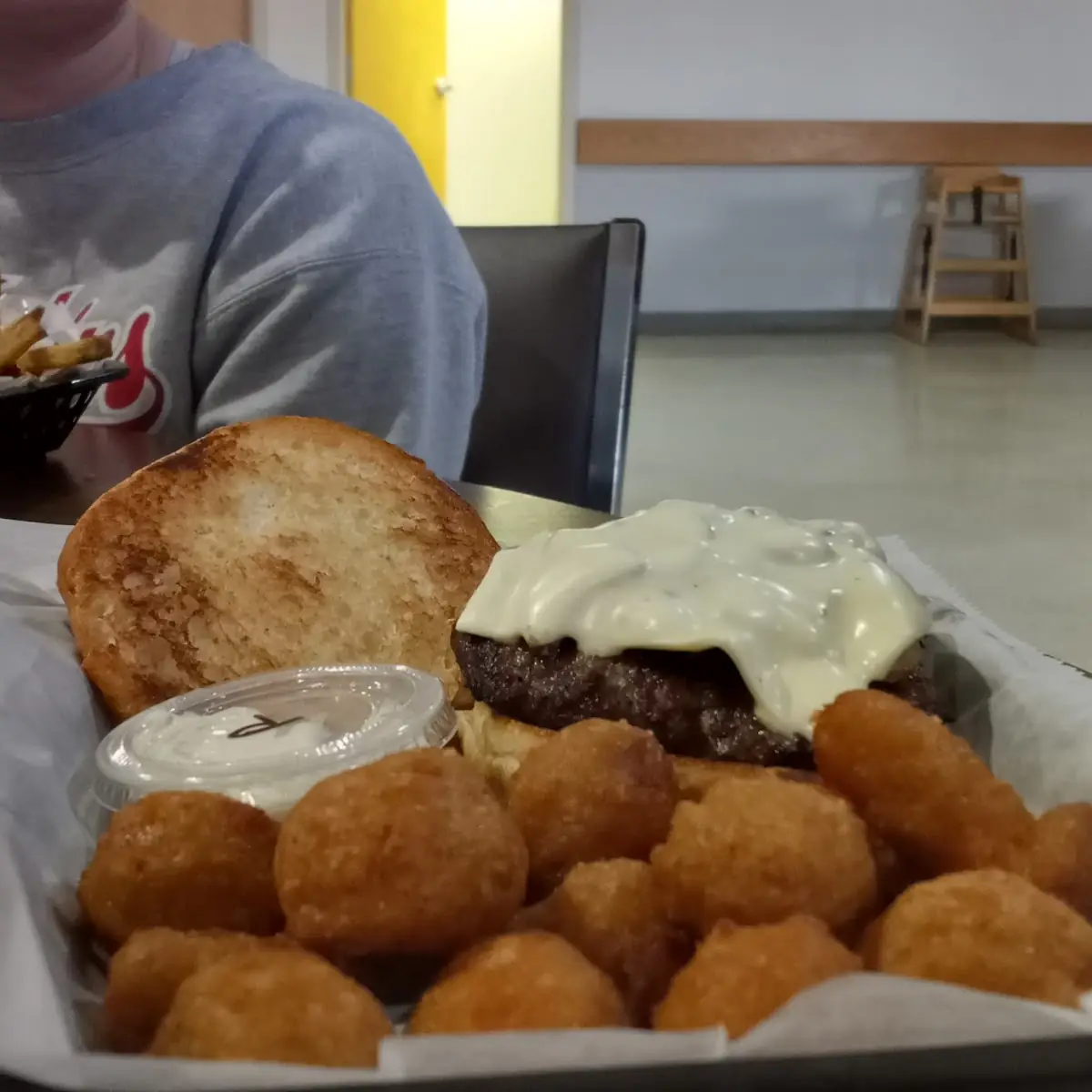 Oriole Burger and Breaded Mushrooms