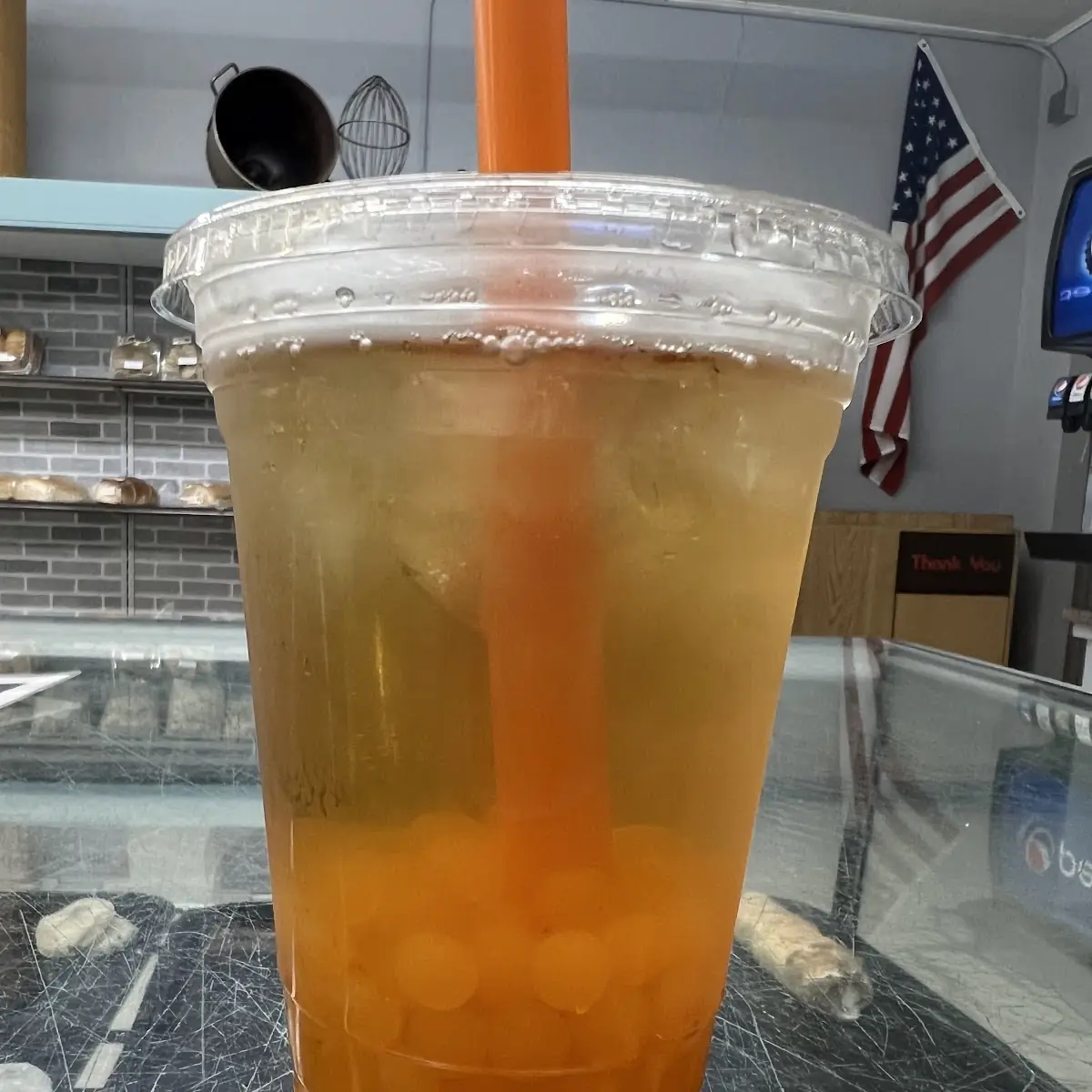 Peach Boba with Unsweetened Tea