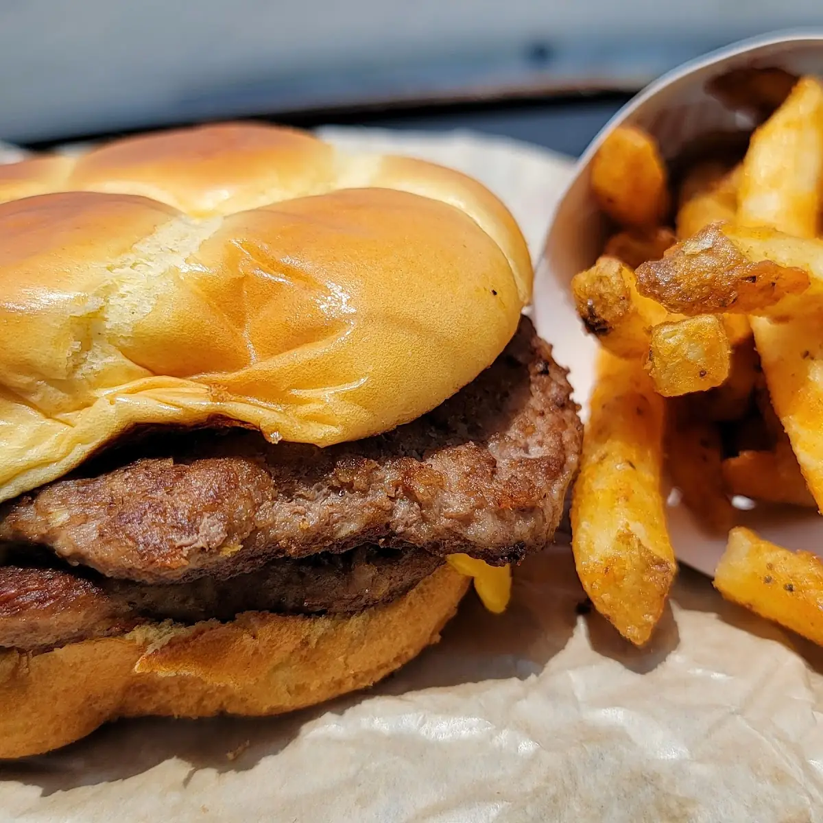 Plain Double Cheeseburger and Fries