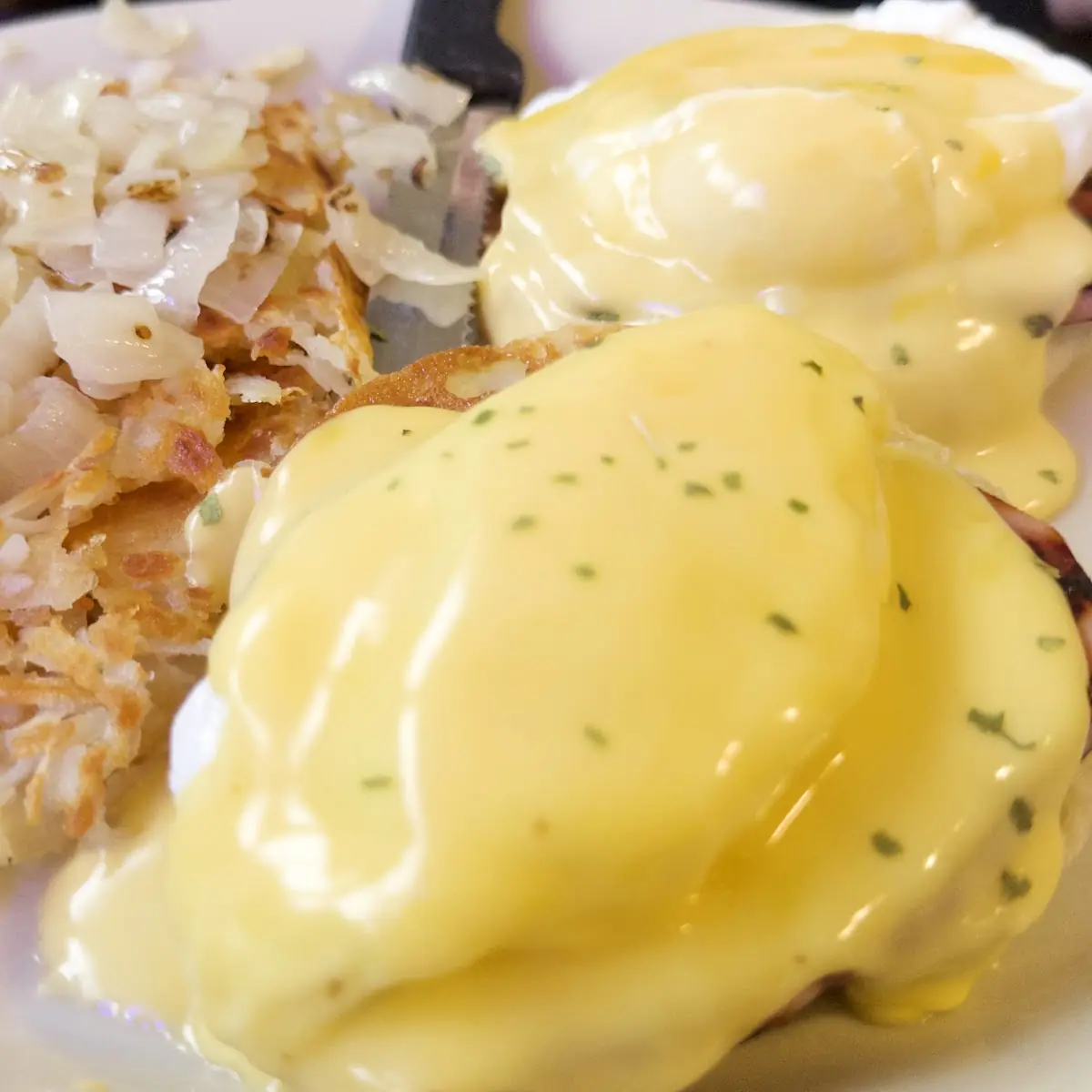 Eggs Benedict and Hash Browns