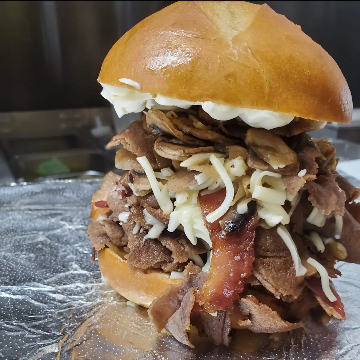 Double Stack Philly Cheese Steak with Extra Bacon