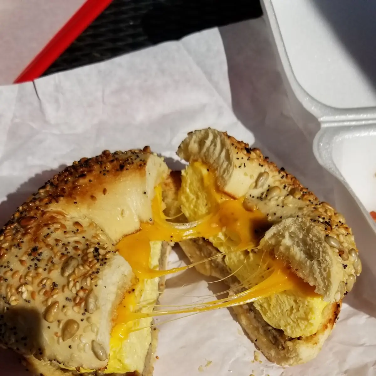 Sausage Egg & Cheese on Everything Bagel