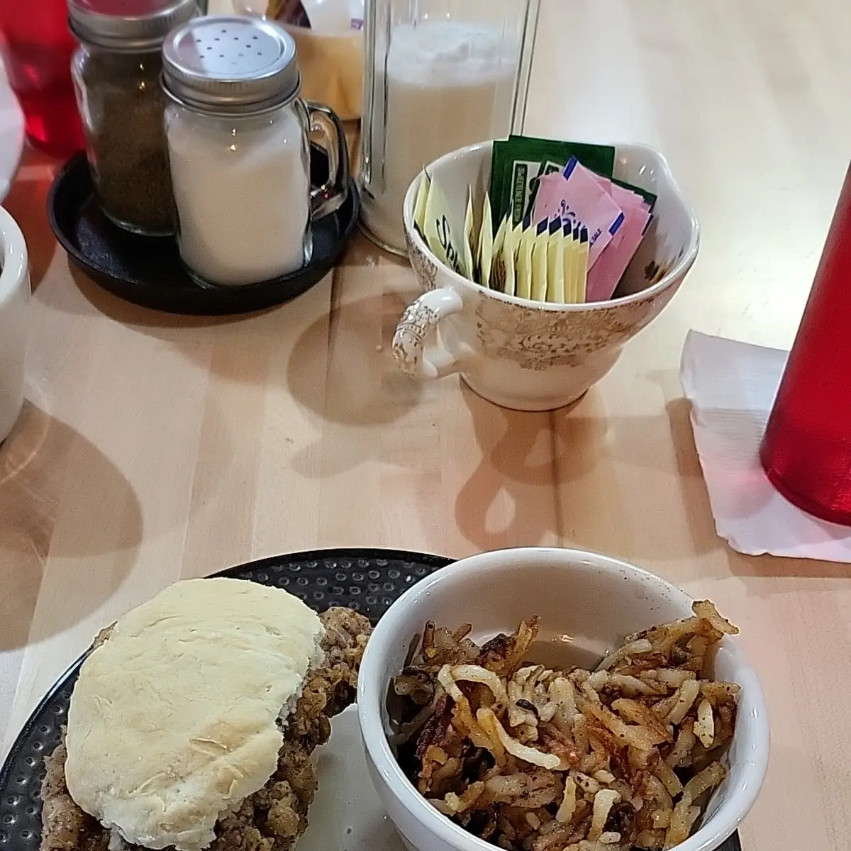 Steak Biscuit and Hash Browns