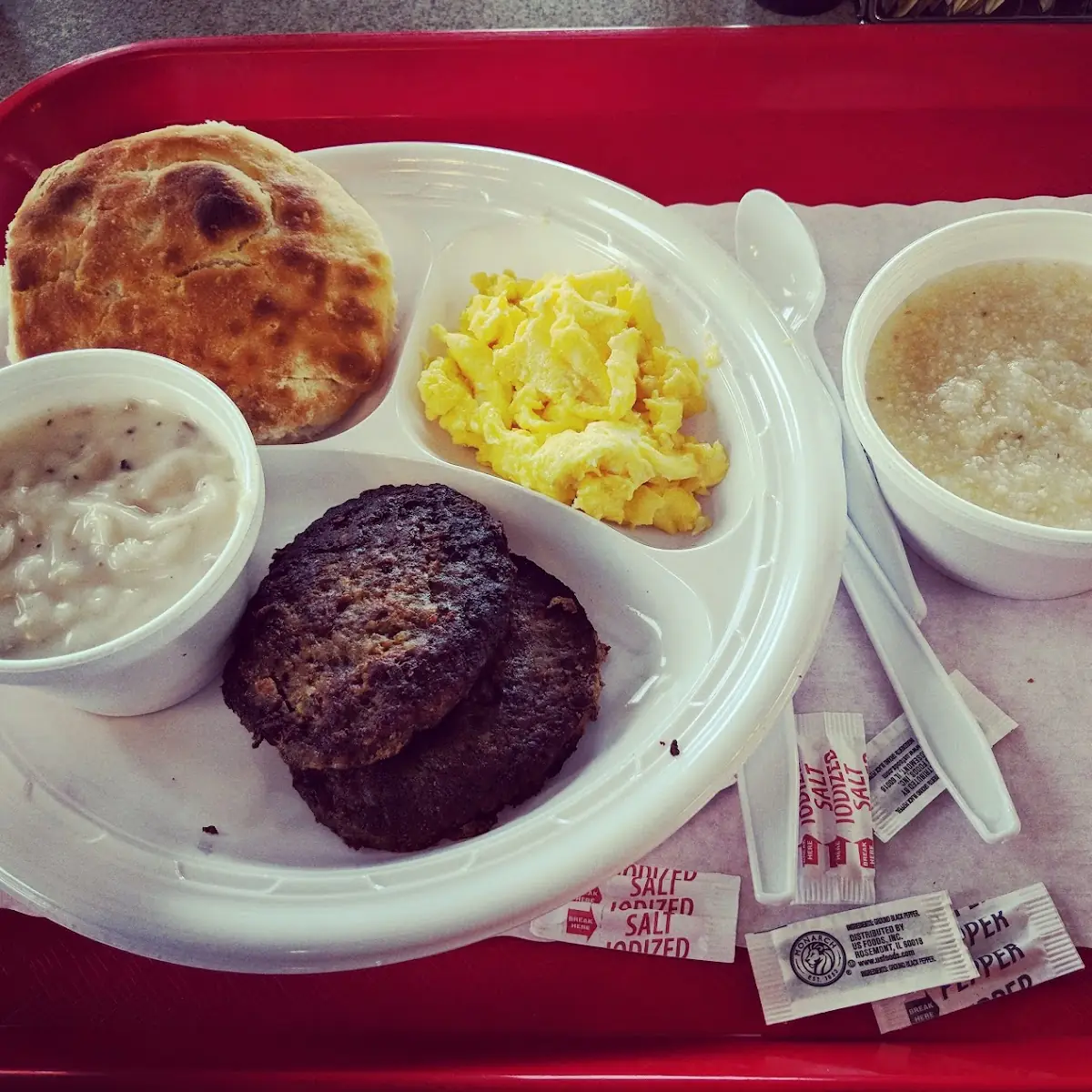 Sausage Egg and Grits Breakfast Plate