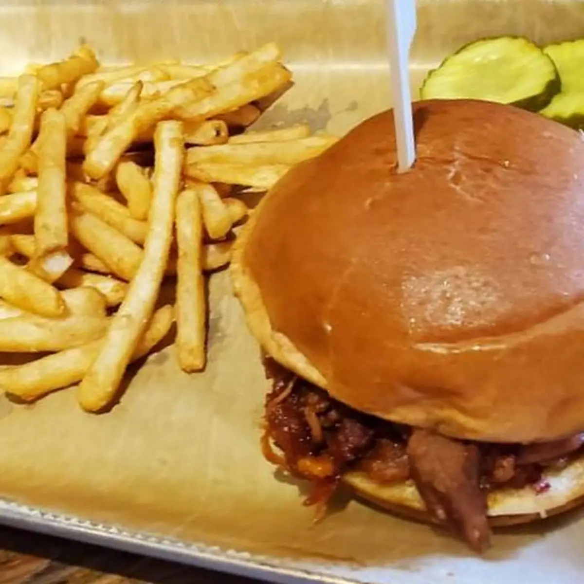 BBQ Pulled Pork Sandwich and Fries