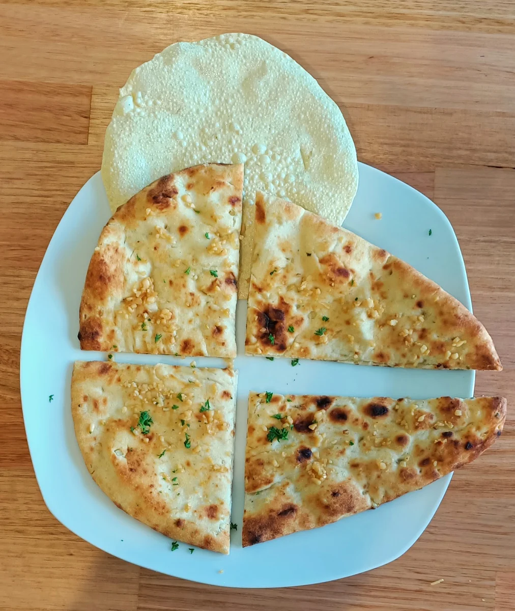 Garlic Naan & Papadum, Roy's Fish and Chips Take Away Café & Sri Lankan Cuisine
