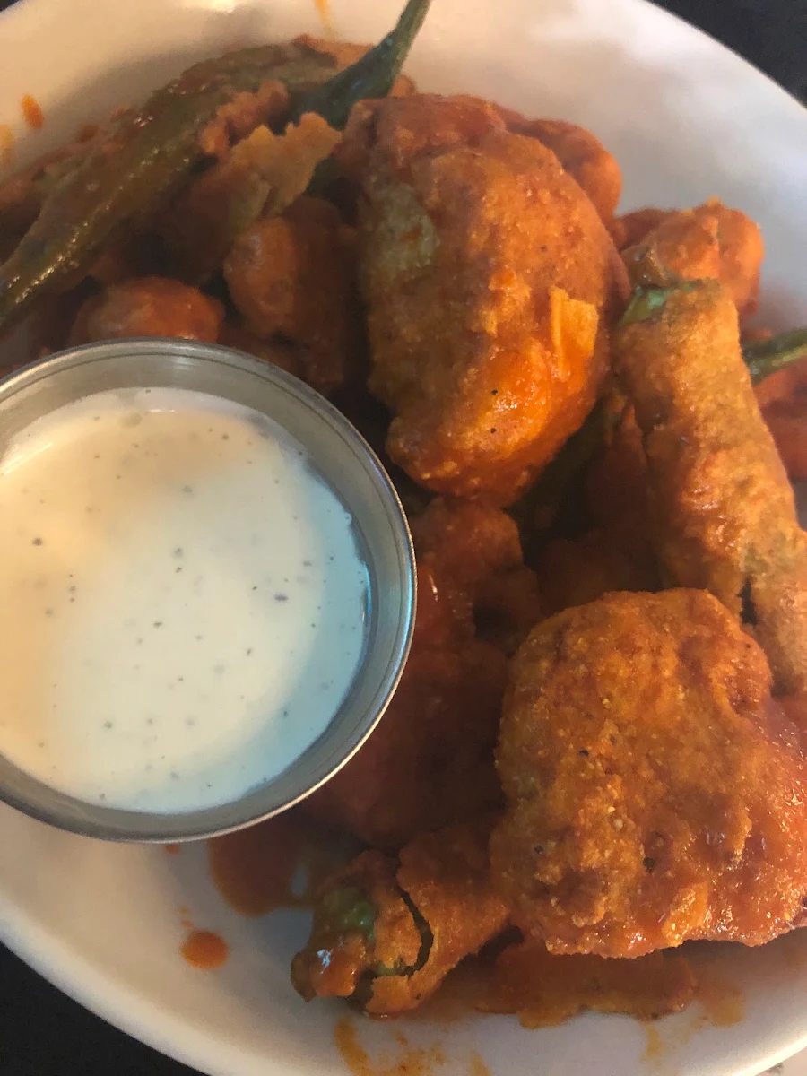 Buffalo Cauliflower & Okra with Buffalo Sauce Ranch GF
