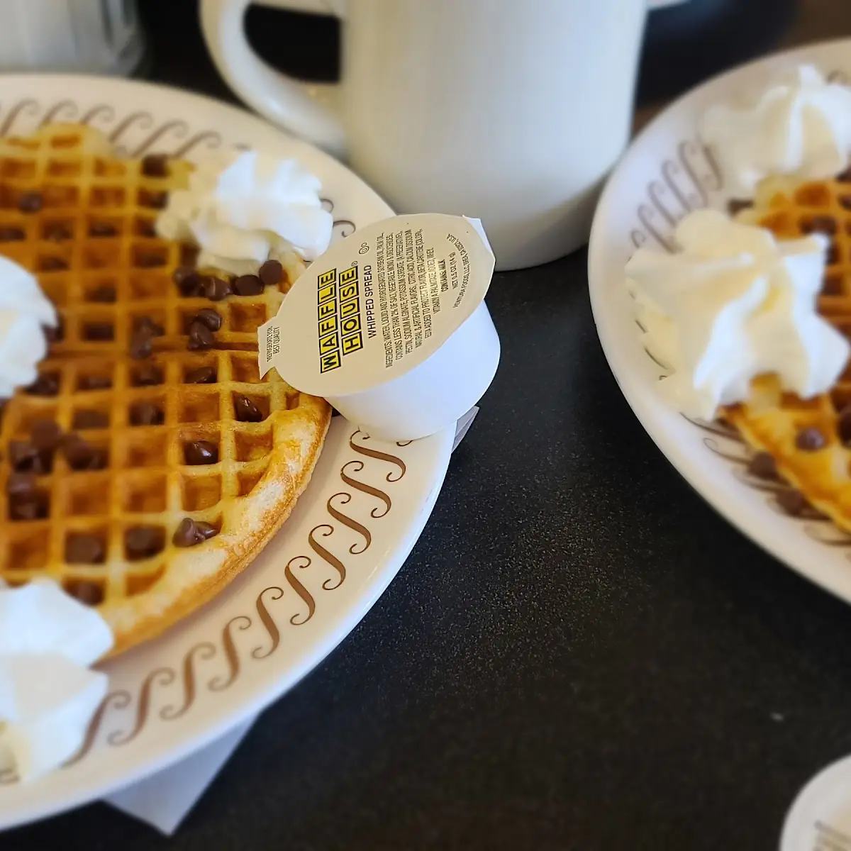 Classic Waffle with Chocolate Chips and Whipped Cream