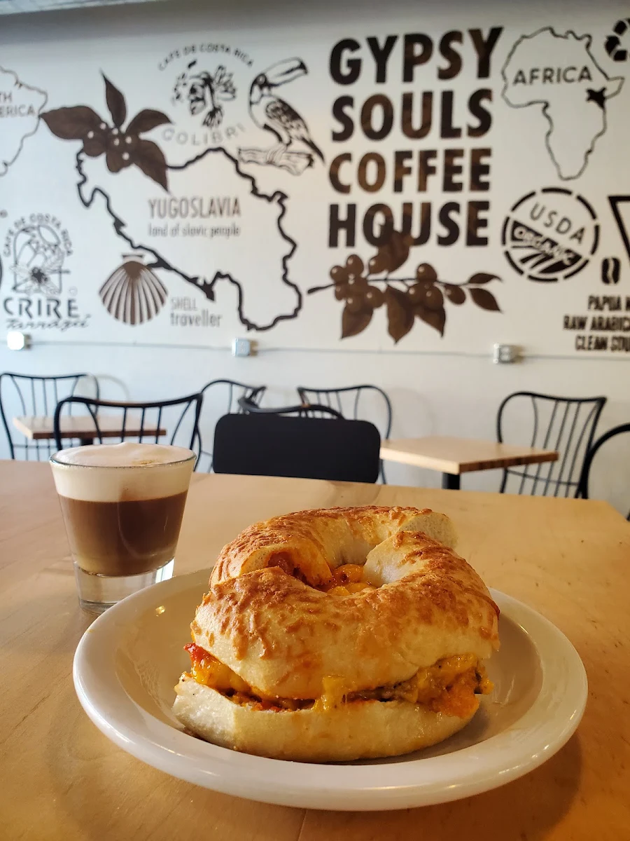 Cortado and Chorizo Bagel