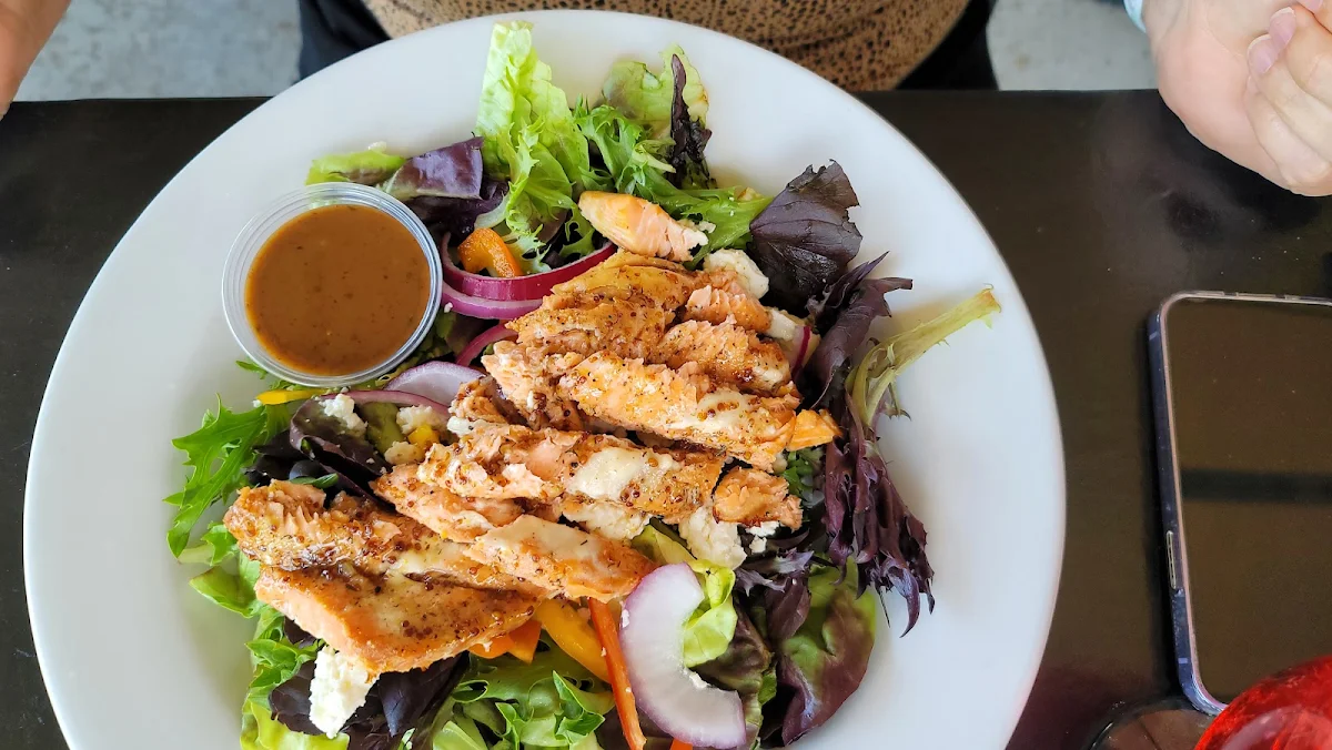 Mixed Greens Salad with Herb Crusted Salmon, 2 Rivers Smokehouse