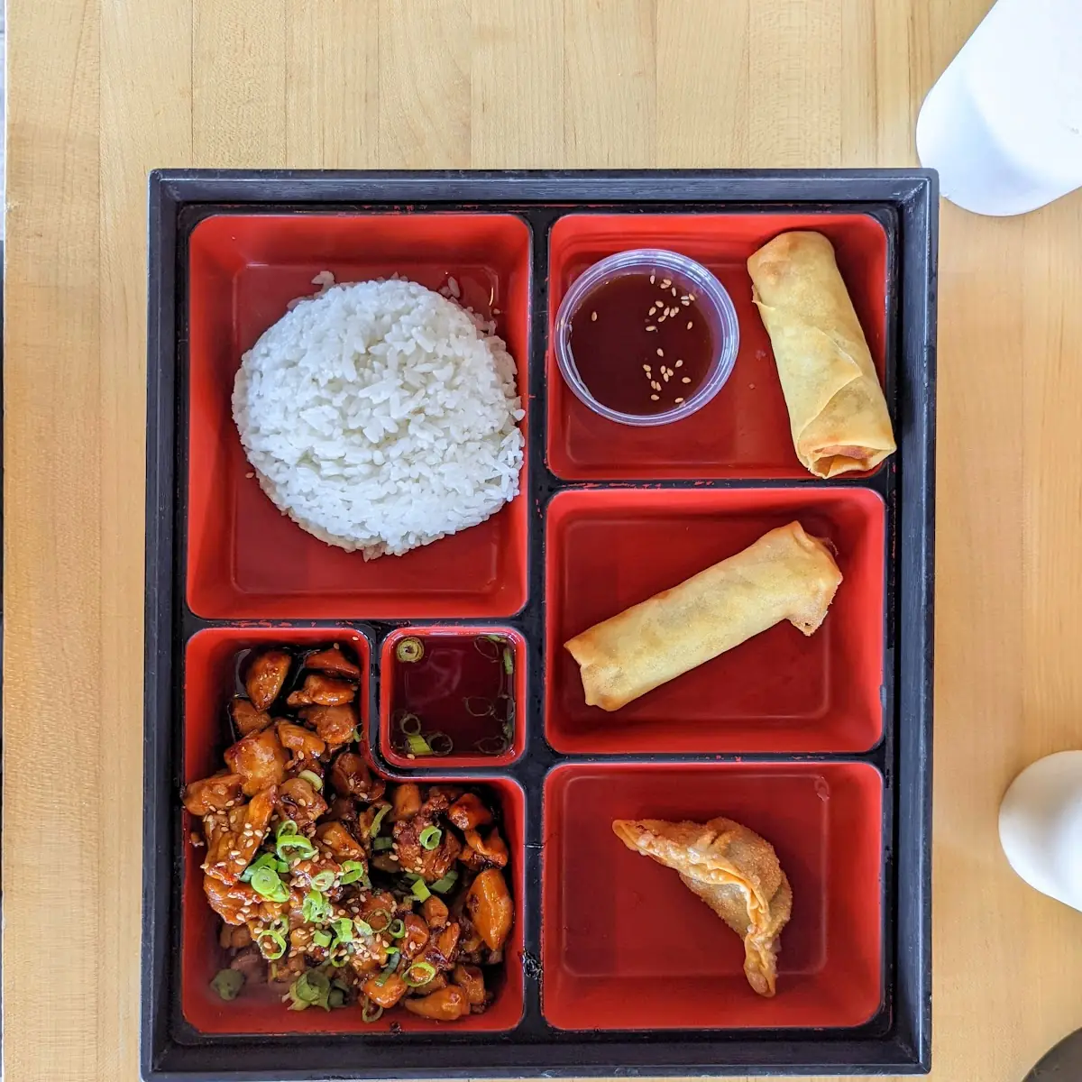 Lunch Portion Bento Box Teriyaki Chicken Subbed an Extra Egg Roll for the California Roll