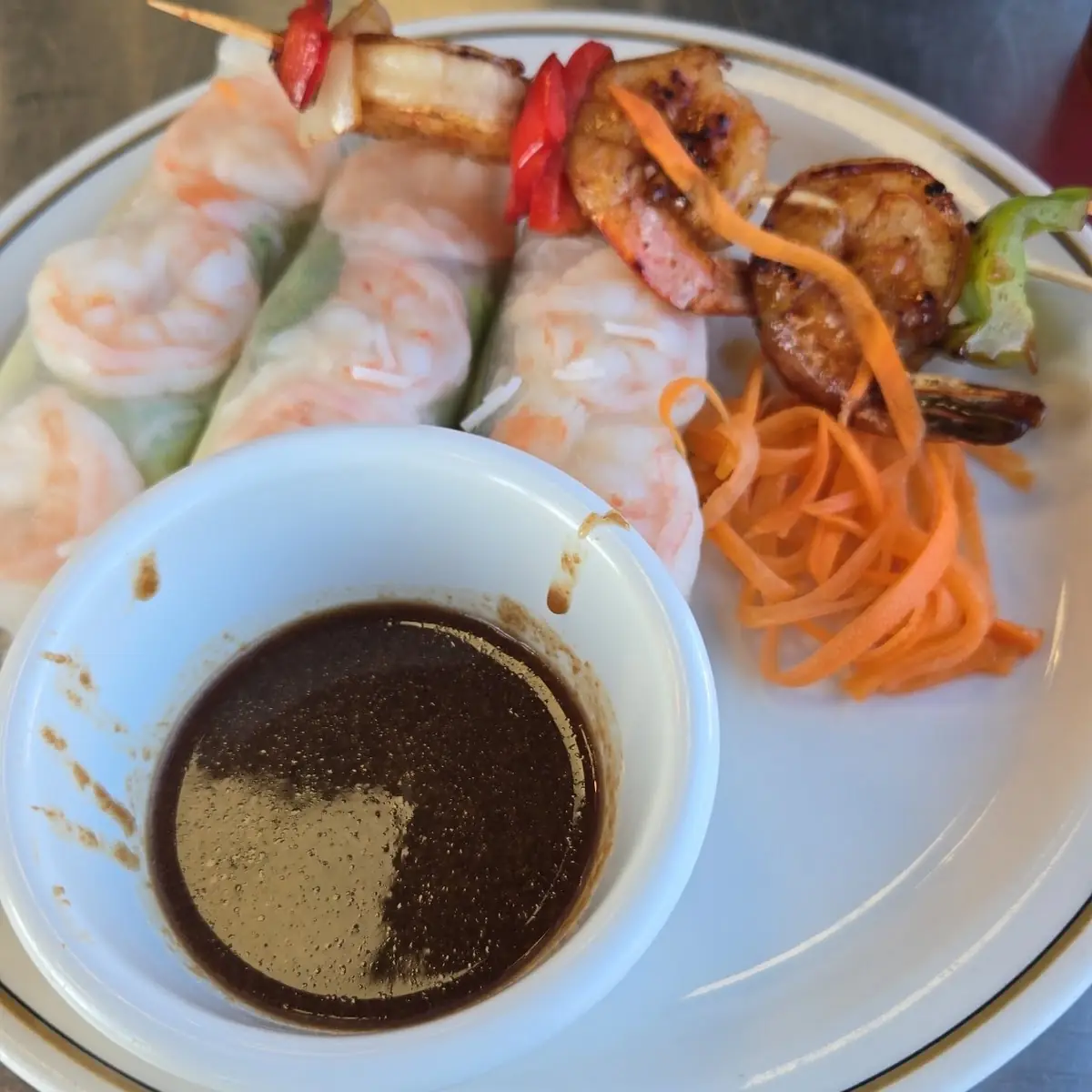 Shrimp Spring Rolls and Shrimp Skewers