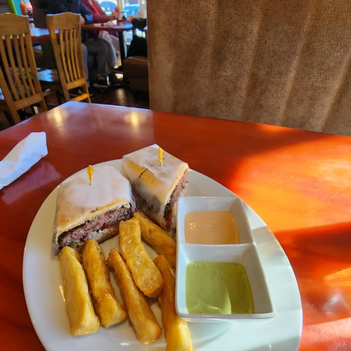 Chimi Dominican Burger with Fried Yuca