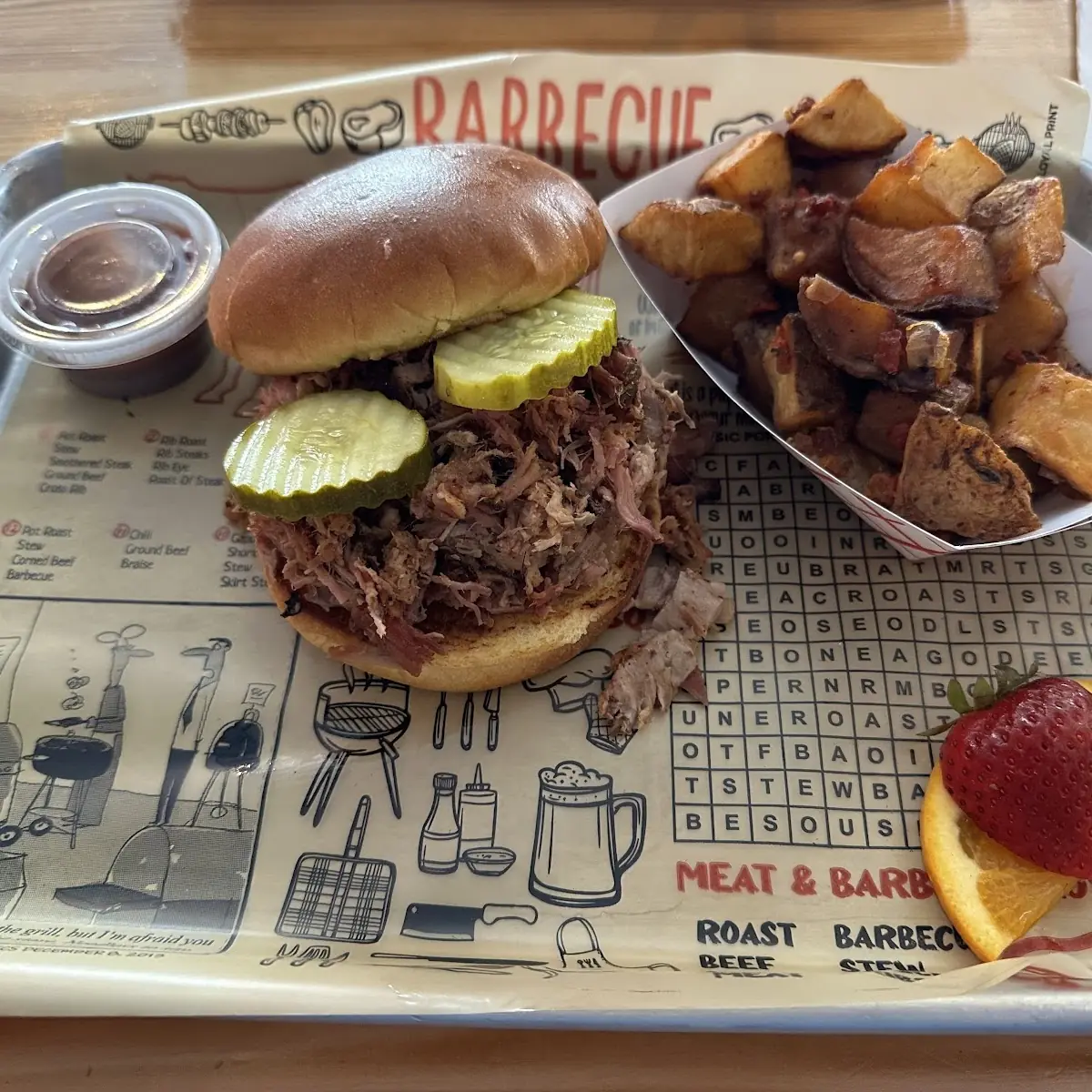 BBQ Pork Sandwich with House Pork Rinds