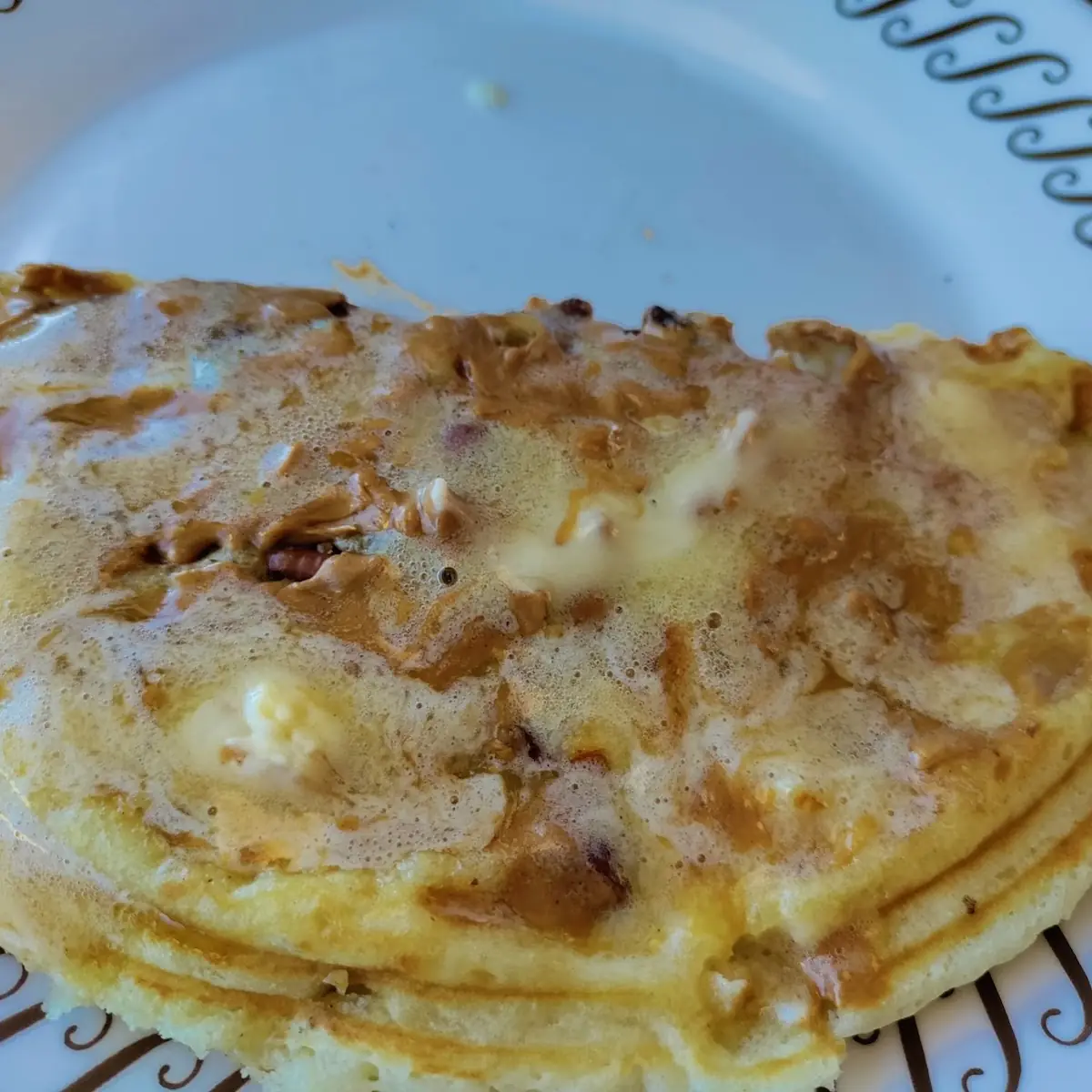 Pecan and Peanut Butter Chip Waffle with Melted Butter