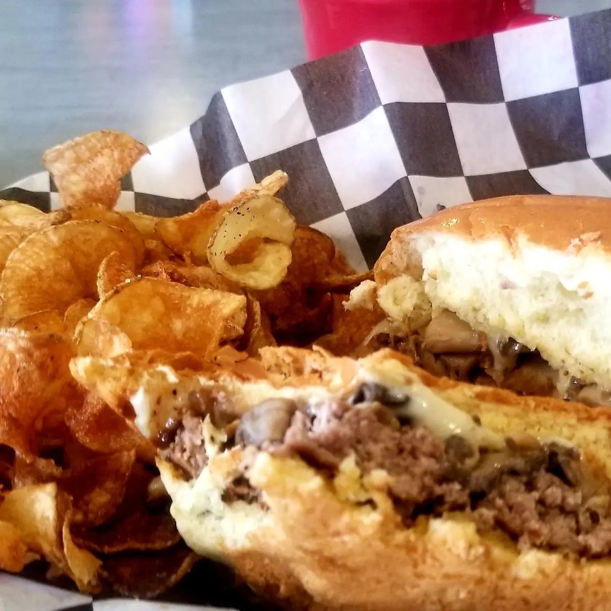 Mushroom Burger and Chips