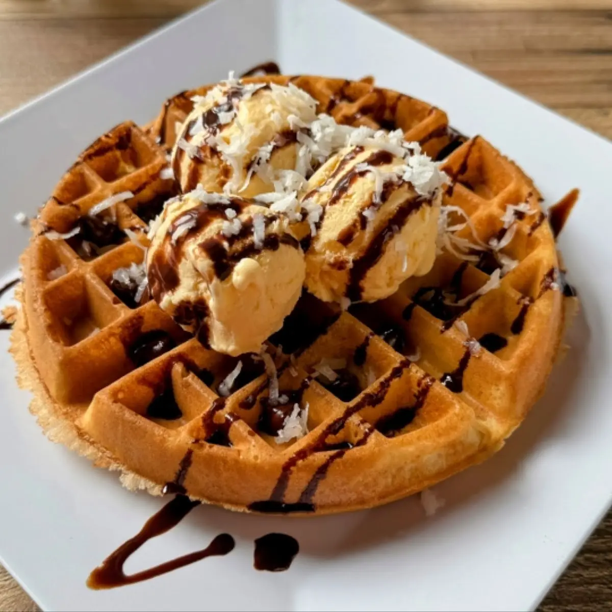 Belgium Waffle with Vanilla Ice Cream