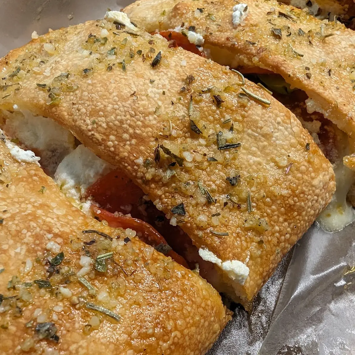Pepperoni Calzone with Peppers and Onions