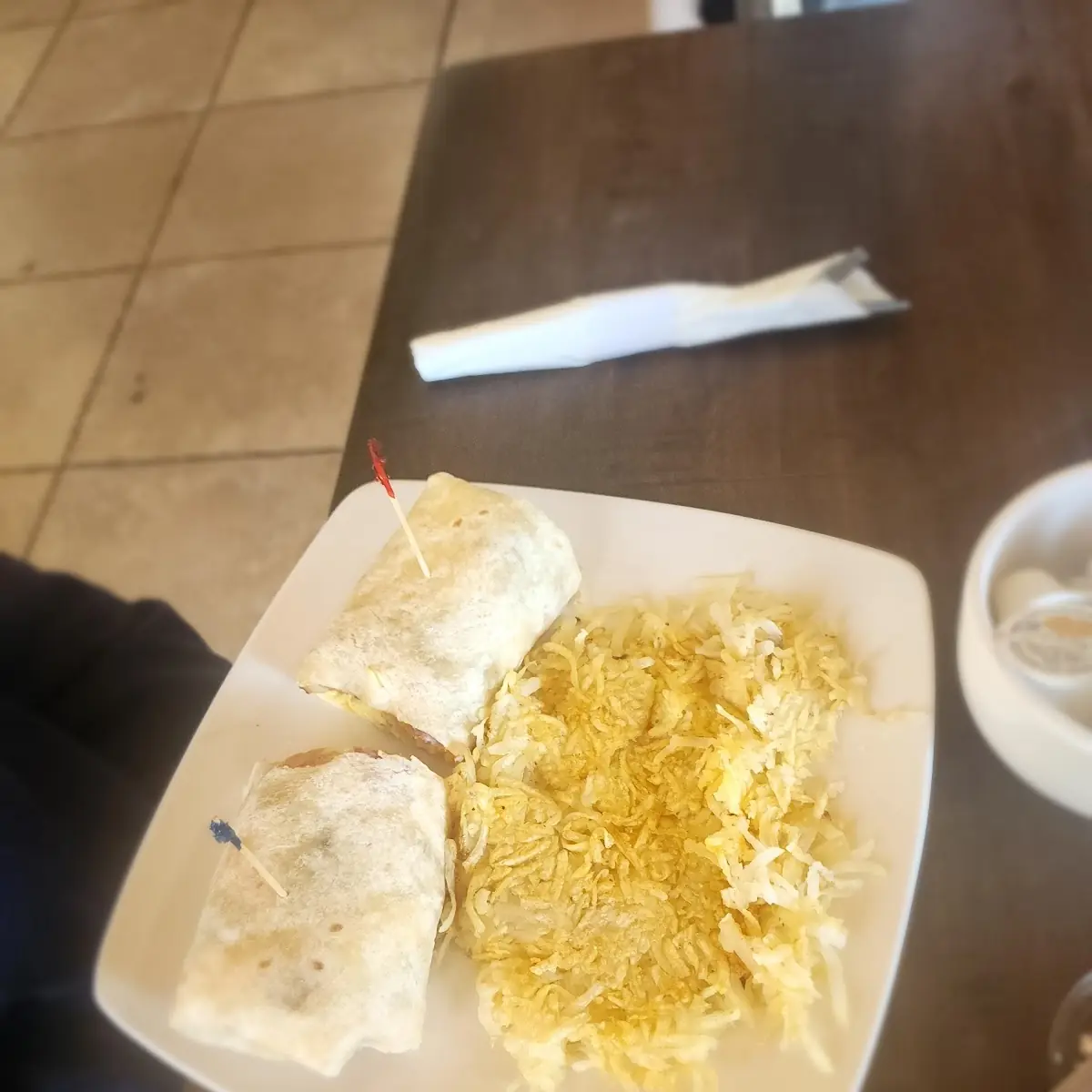 All Meat Breakfast Burrito and Hash Browns