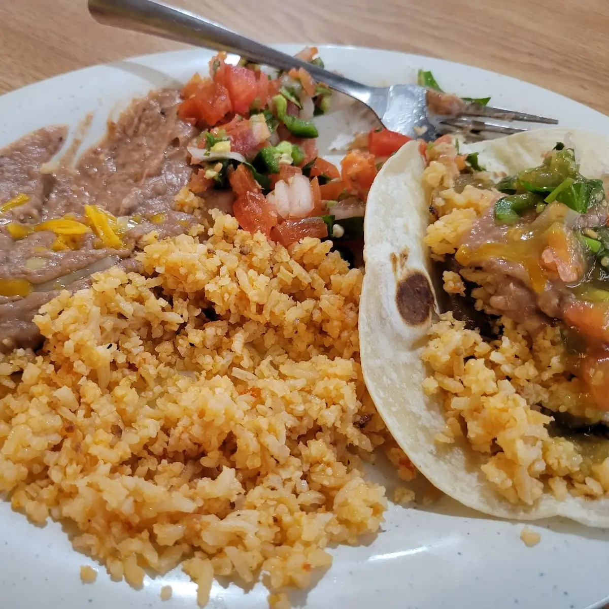 One Crispy Beef Taco with Rice & Beans