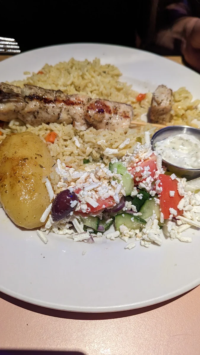 Chicken Souvlaki with Rice Sides, Pyrgos Taverna