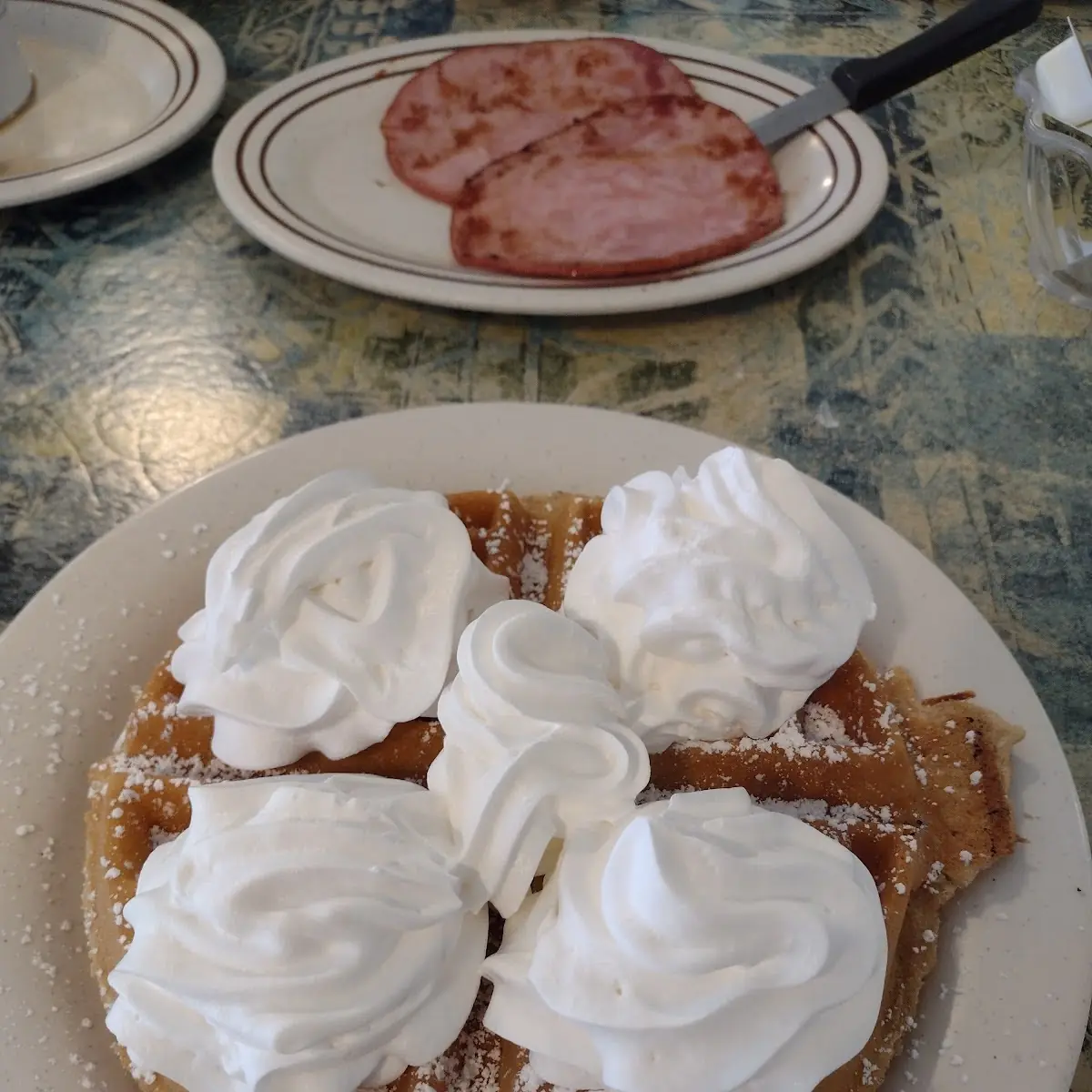Waffle with Cinnamon Sugar and Whipped Cream
