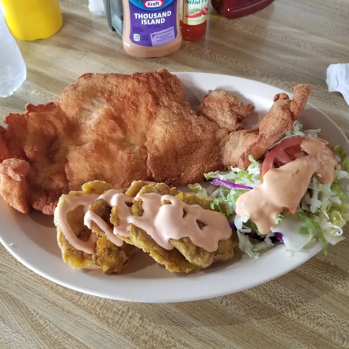 Breaded Chicken Breast with Tostones and Salad
