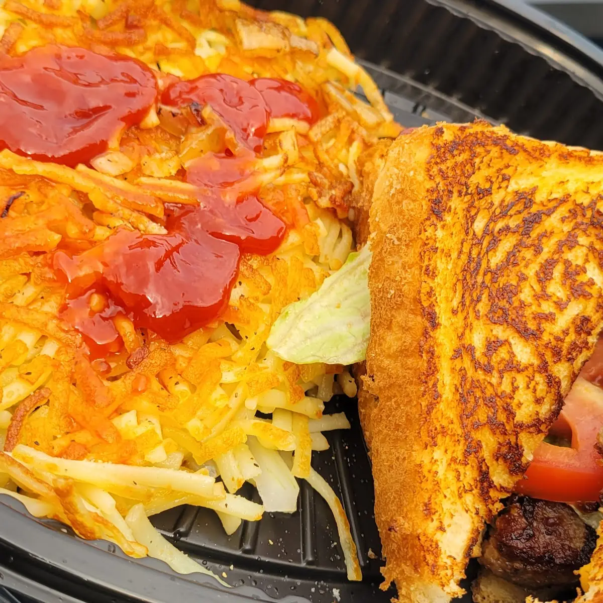 Burger on Toast Hash Browns