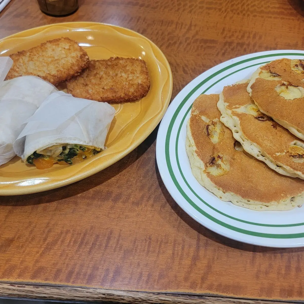 Banana Pancakes & Breakfast Burrito