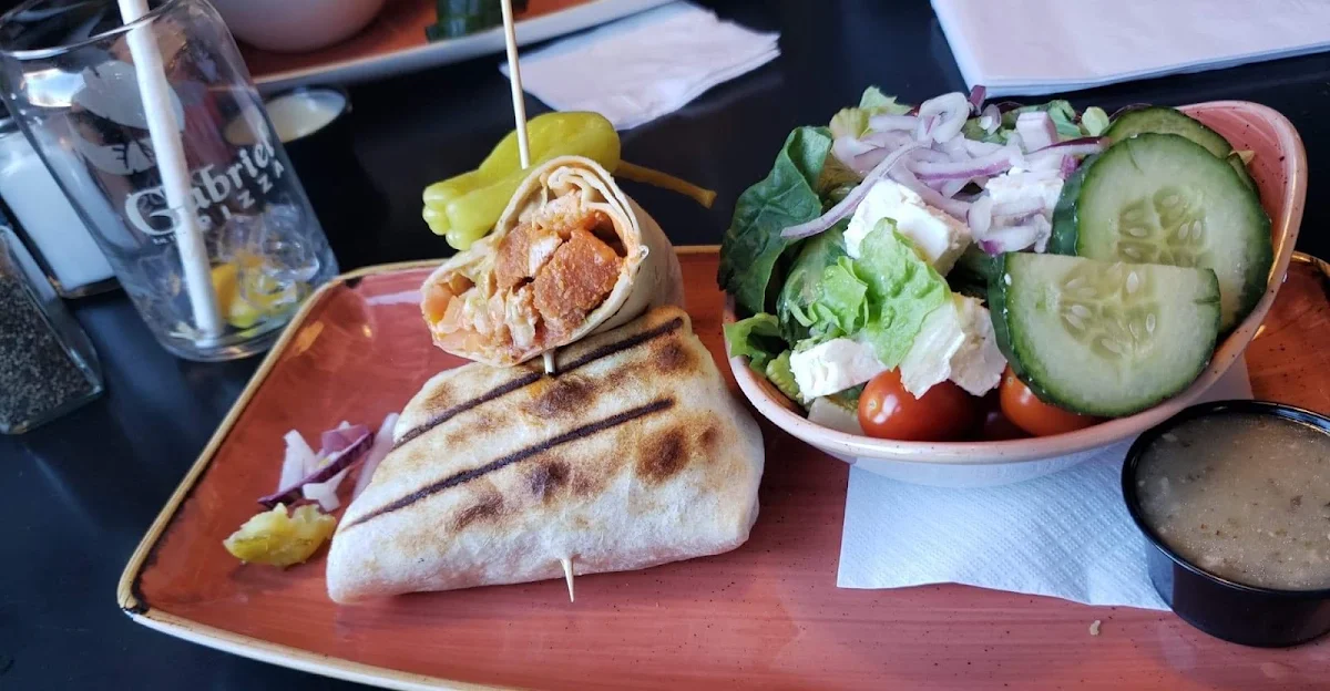 Buff Wrap with Greek Salad, Gabriel Pizza