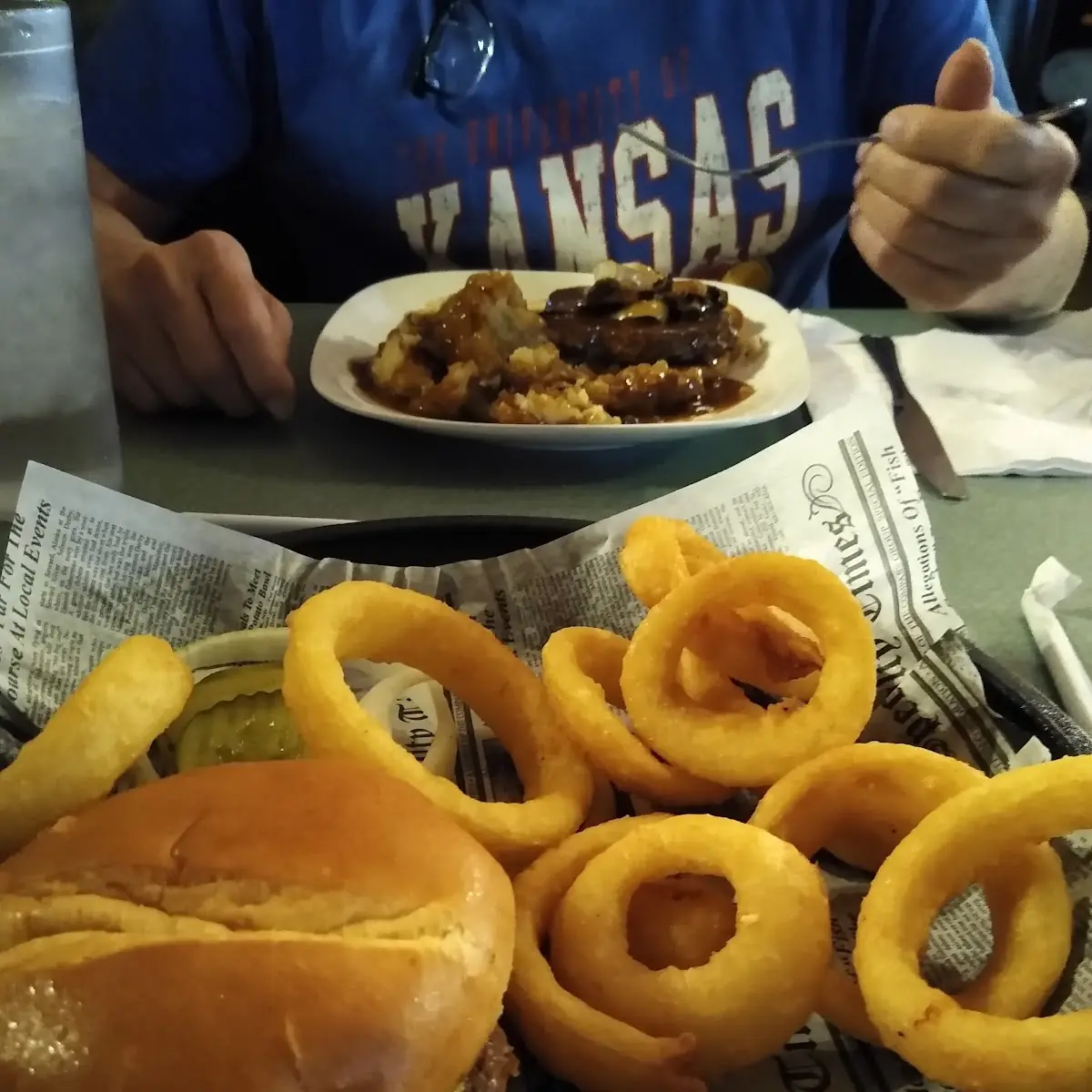 Burger and Onion Rings