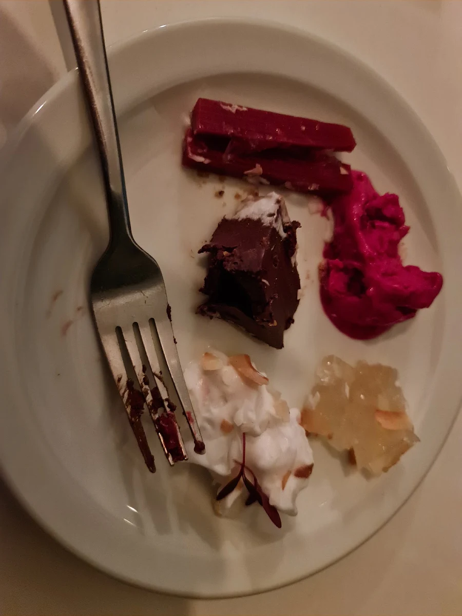 Dark Chocolate Delice Porched Rhubarb