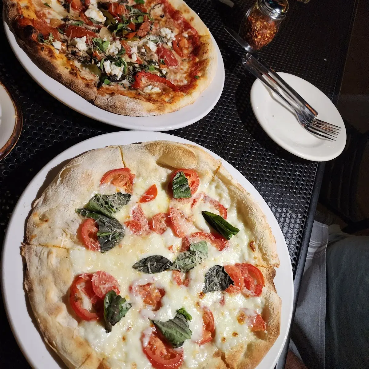 Margherita Pizza and Wood Fired Vegetable Pizza