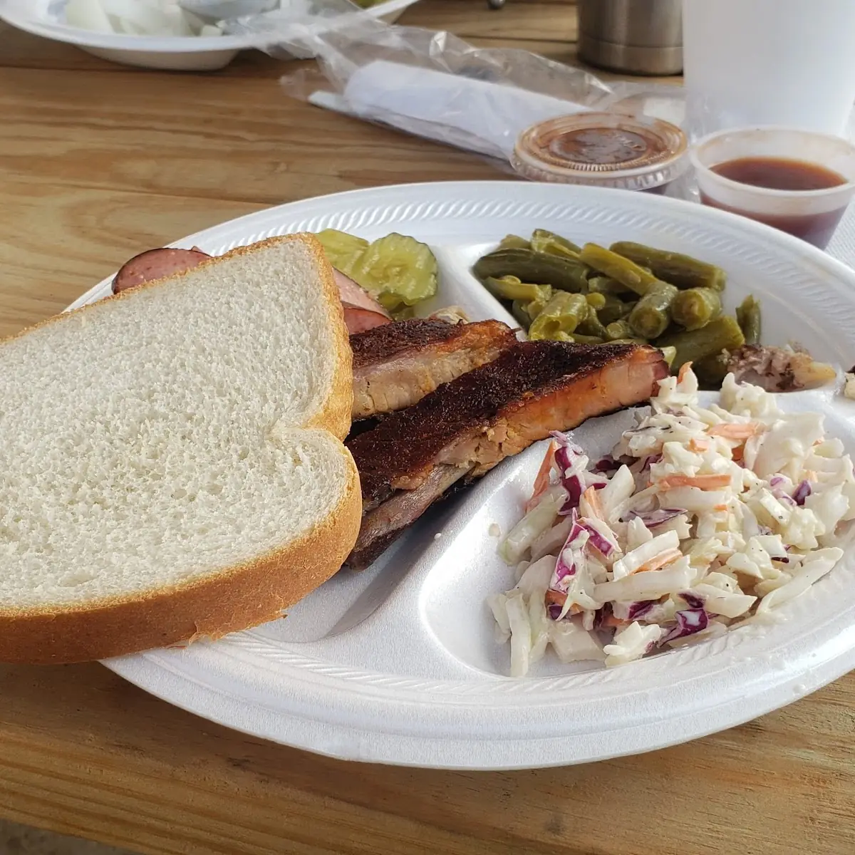 Ribs Pulled Pork Sausage Green Beans Cole Slaw