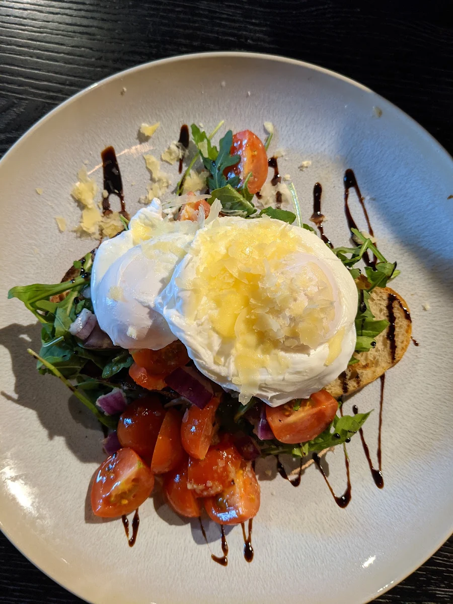 Poached Eggs Bruschetta, Blackseed Eatery