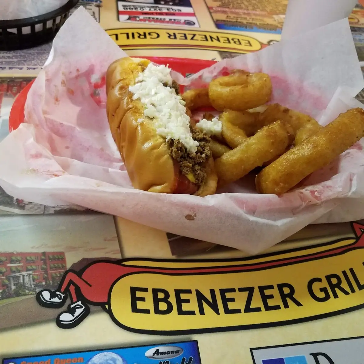 Slaw Dog and Onion Rings