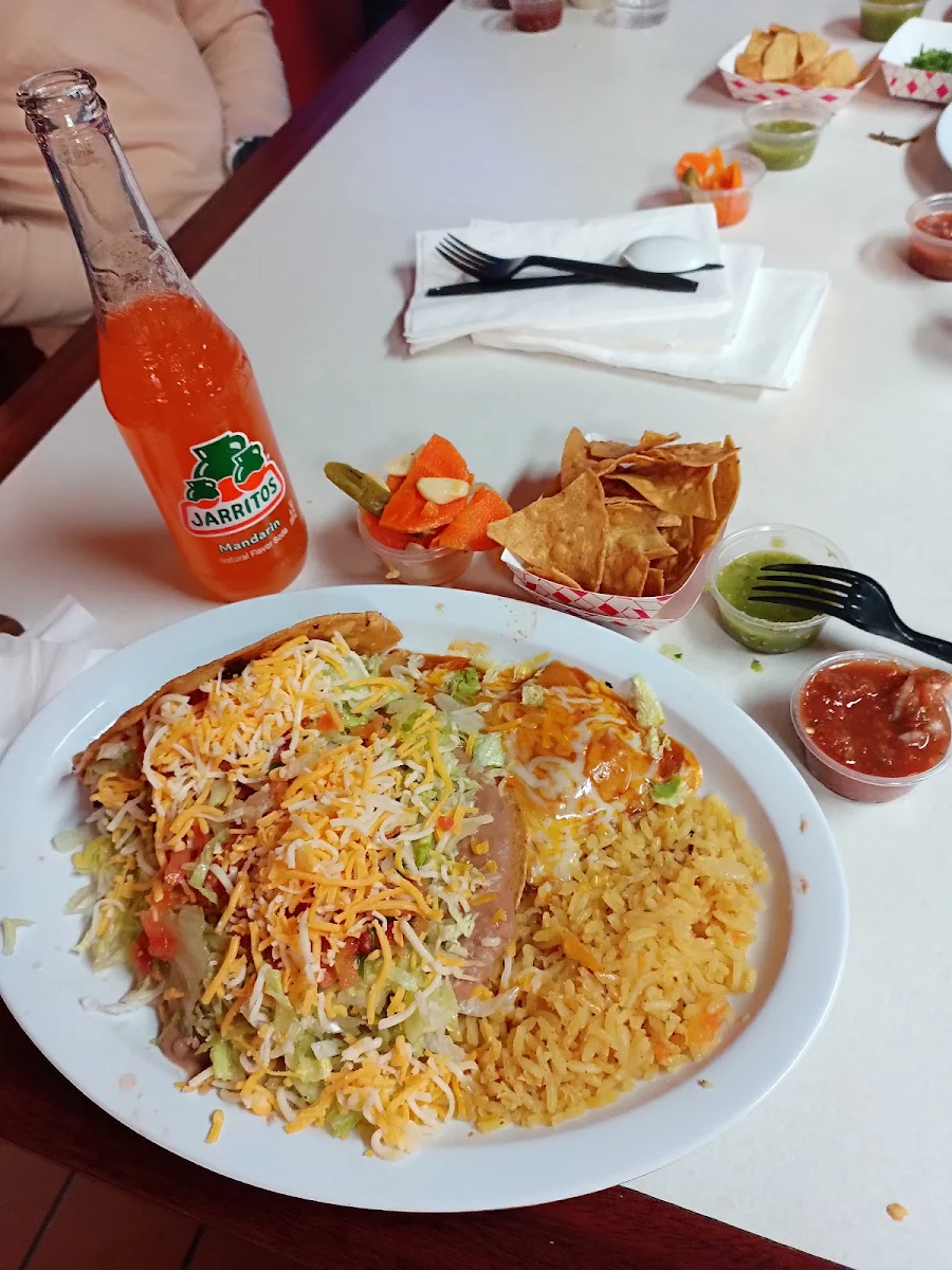 Beef Taco Tostada Enchilada Rice and Beans