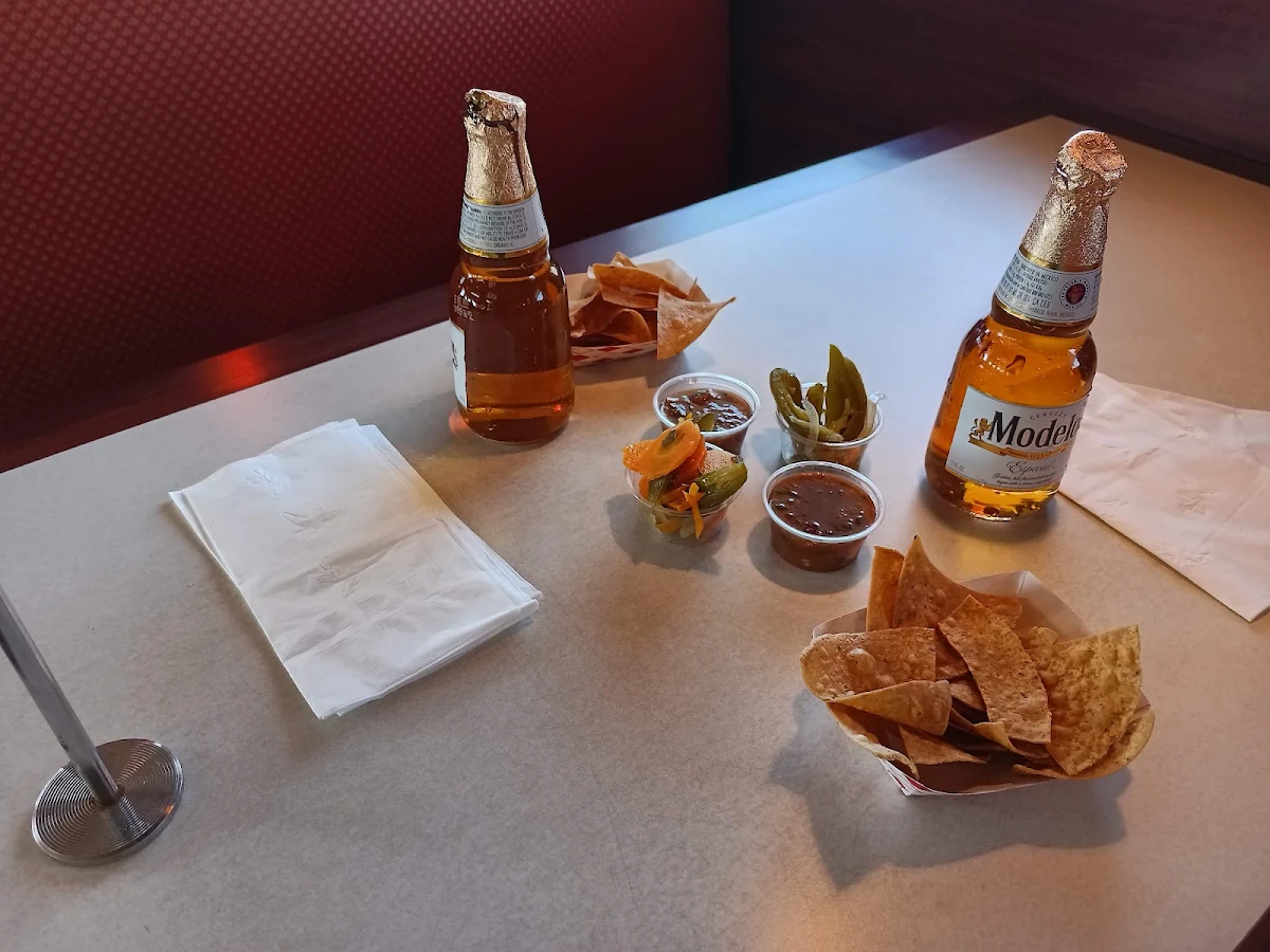 Complimentary Chips and Salsa Paired with Modelo Beer