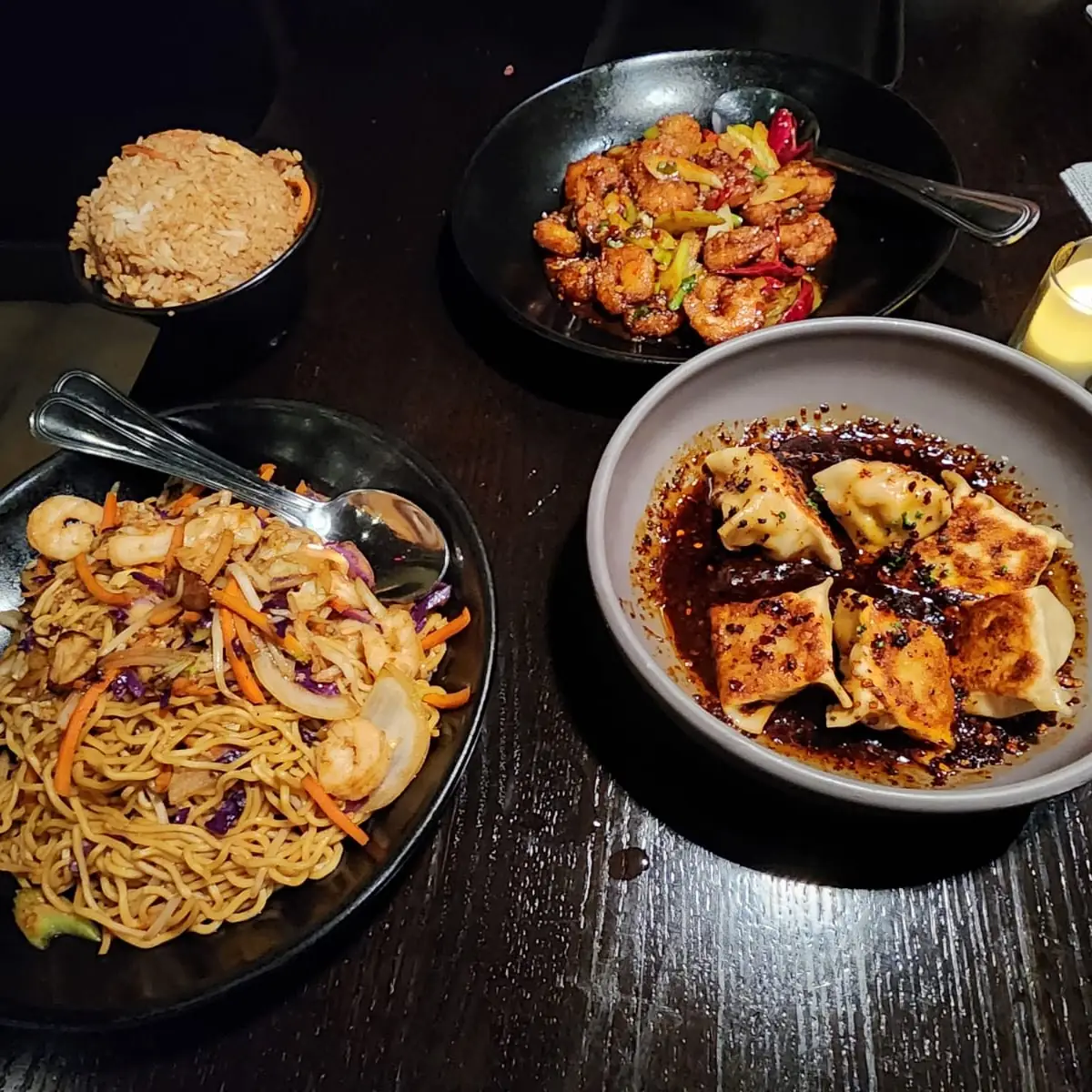 Multiple Dishes Shrimp Lo'Mein Kung Pao Shrimp & Shrimp Dumplings